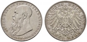 Silbermünzen des Kaiserreiches
Sachsen-Meiningen
Georg II. 1866-1915. 2 Mark 1915. Auf seinen Tod. J. 154.
leichte Tönung, gutes vorzüglich