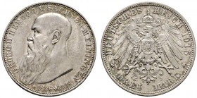Silbermünzen des Kaiserreiches
Sachsen-Meiningen
Georg II. 1866-1915. 3 Mark 1915. Auf seinen Tod. J. 155.
feine Tönung, fast Stempelglanz