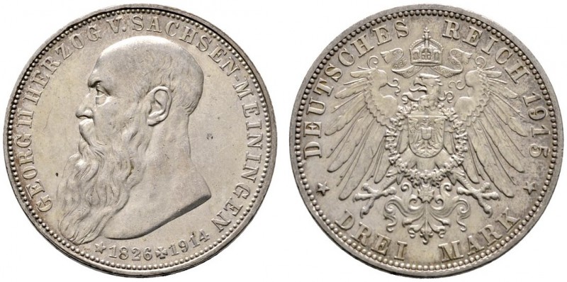 Silbermünzen des Kaiserreiches
Sachsen-Meiningen
Georg II. 1866-1915. 3 Mark 1...