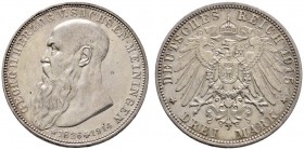 Silbermünzen des Kaiserreiches
Sachsen-Meiningen
Georg II. 1866-1915. 3 Mark 1915. Auf seinen Tod. J. 155.
minimale Kratzer, vorzüglich