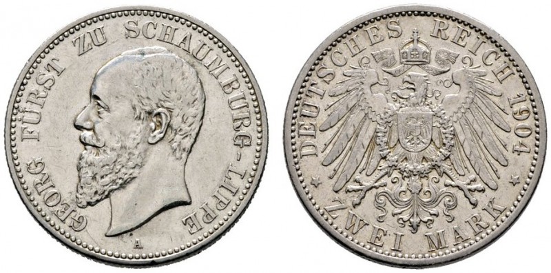 Silbermünzen des Kaiserreiches
Schaumburg-Lippe
Georg 1893-1911. 2 Mark 1904 A...