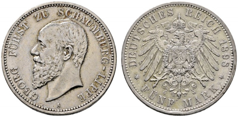 Silbermünzen des Kaiserreiches
Schaumburg-Lippe
Georg 1893-1911. 5 Mark 1898 A...