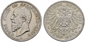 Silbermünzen des Kaiserreiches
Schaumburg-Lippe
Georg 1893-1911. 5 Mark 1898 A. J. 165.
selten, kleiner Randfehler, sehr schön