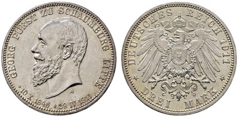 Silbermünzen des Kaiserreiches
Schaumburg-Lippe
Georg 1893-1911. 3 Mark 1911 A...