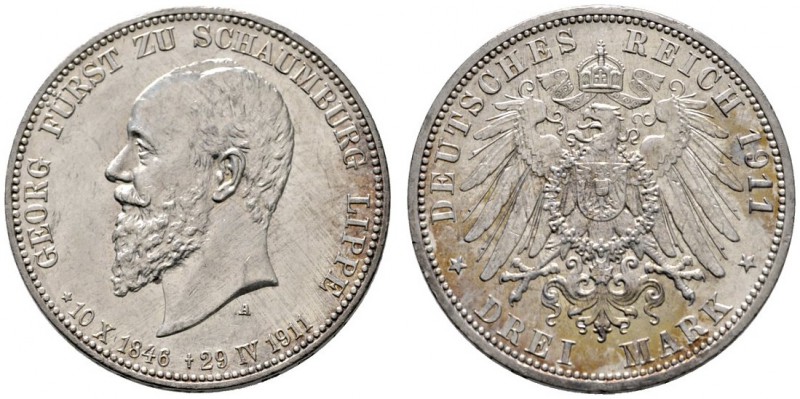 Silbermünzen des Kaiserreiches
Schaumburg-Lippe
Georg 1893-1911. 3 Mark 1911 A...