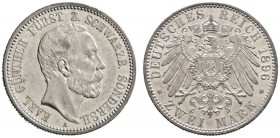Silbermünzen des Kaiserreiches
Schwarzburg-Sondershausen
Karl Günther 1880-1909. 2 Mark 1896 A. J. 168.
winzige Randunebenheiten, vorzüglich-Stempe...