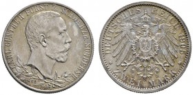 Silbermünzen des Kaiserreiches
Schwarzburg-Sondershausen
Karl Günther 1880-1909. 2 Mark 1905 A. Regierungsjubiläum. J. 169b.
feine Patina, fast Ste...