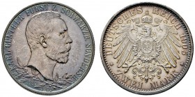 Silbermünzen des Kaiserreiches
Schwarzburg-Sondershausen
Karl Günther 1880-1909. 2 Mark 1905 A. Regierungsjubiläum. J. 169b.
feine Patina, winzige ...
