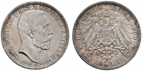 Silbermünzen des Kaiserreiches
Schwarzburg-Sondershausen
Karl Günther 1880-1909. 3 Mark 1909 A. Auf seinen Tod. J. 170.
leichte Tönung, winzige Ran...