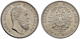 Silbermünzen des Kaiserreiches
Württemberg
Karl 1864-1891. 2 Mark 1888 F. J. 172.
Prachtexemplar, Stempelglanz