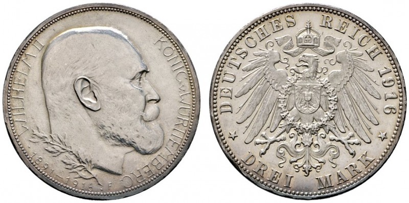 Silbermünzen des Kaiserreiches
Württemberg
Wilhelm II. 1891-1918. 3 Mark 1916 ...
