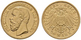 Reichsgoldmünzen
Baden
Friedrich I. 1852-1907. 20 Mark 1894 G. J. 189.
vorzüglich