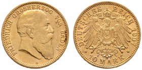 Reichsgoldmünzen
Baden
Friedrich I. 1852-1907. 10 Mark 1907 G. J. 190.
fast vorzüglich