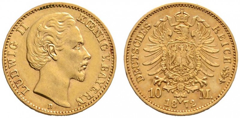 Reichsgoldmünzen
Bayern
Ludwig II. 1864-1886. 10 Mark 1872 D. J. 193.
gutes s...