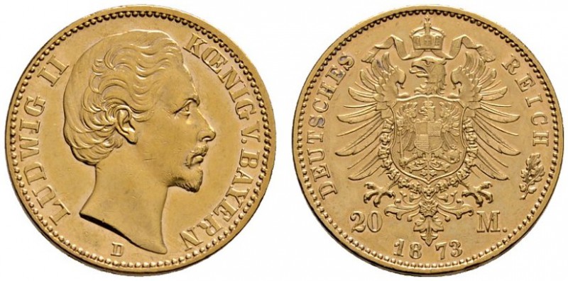 Reichsgoldmünzen
Bayern
Ludwig II. 1864-1886. 20 Mark 1873 D. J. 194.
minimal...