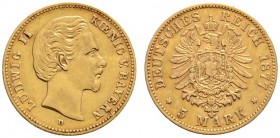 Reichsgoldmünzen
Bayern
Ludwig II. 1864-1886. 5 Mark 1877 D. J. 195.
sehr schön