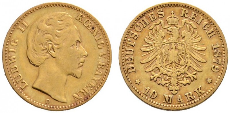 Reichsgoldmünzen
Bayern
Ludwig II. 1864-1886. 10 Mark 1879 D. J. 196.
fast se...