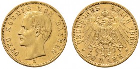 Reichsgoldmünzen
Bayern
Otto 1886-1913. 20 Mark 1900 D. J. 200.
sehr schön-vorzüglich