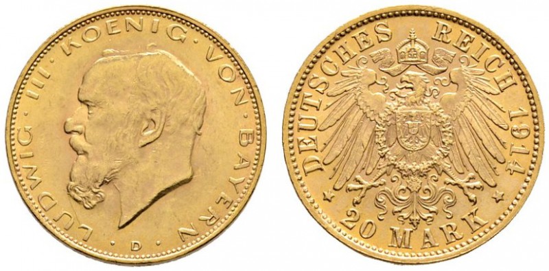 Reichsgoldmünzen
Bayern
Ludwig III. 1913-1918. 20 Mark 1914 D. J. 202.
sehr s...
