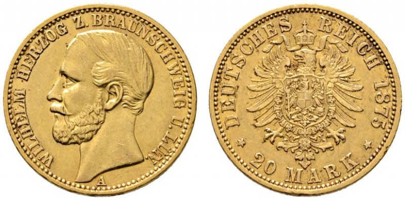 Reichsgoldmünzen
Braunschweig
Wilhelm 1831-1884. 20 Mark 1875 A. J. 203.
mini...