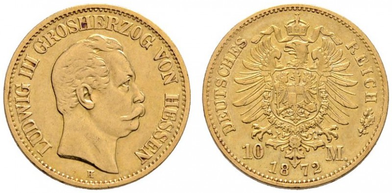 Reichsgoldmünzen
Hessen
Ludwig III. 1848-1877. 10 Mark 1872 H. J. 213.
sehr s...