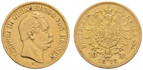 Reichsgoldmünzen
Hessen
Ludwig III. 1848-1877. 10 Mark 1872 H. J. 213.
sehr schön