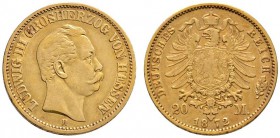 Reichsgoldmünzen
Hessen
Ludwig III. 1848-1877. 20 Mark 1872 H. J. 214.
sehr schön