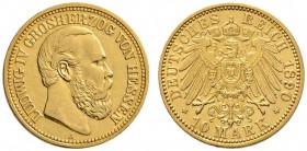 Reichsgoldmünzen
Hessen
Ludwig IV. 1877-1892. 10 Mark 1890 A. J. 220.
selten, gutes sehr schön
