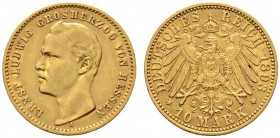 Reichsgoldmünzen
Hessen
Ernst Ludwig 1892-1918. 10 Mark 1893 A. J. 222.
seltener Einzeltyp, sehr schön
