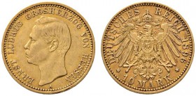 Reichsgoldmünzen
Hessen
Ernst Ludwig 1892-1918. 10 Mark 1896 A. J. 224.
winziger Randfehler, gutes sehr schön