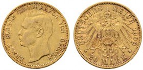 Reichsgoldmünzen
Hessen
Ernst Ludwig 1892-1918. 20 Mark 1900 A. J. 225.
winzige Randfehler, sehr schön