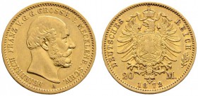 Reichsgoldmünzen
Mecklenburg-Schwerin
Friedrich Franz II. 1842-1883. 20 Mark 1872 A. J. 230.
gutes sehr schön
