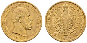 Reichsgoldmünzen
Mecklenburg-Schwerin
Friedrich Franz II. 1842-1883. 20 Mark 1872 A. J. 230.
sehr schön