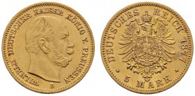 Reichsgoldmünzen
Preußen
Wilhelm I. 1861-1888. 5 Mark 1877 B. J. 244.
sehr schön-vorzüglich