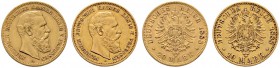 Reichsgoldmünzen
Preußen
Friedrich III. 1888. Lot (2 Stücke): 10 Mark 1888 A sowie 20 Mark 1888 A. J. 247, 248.
sehr schön-vorzüglich