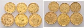 Reichsgoldmünzen
Preußen
Lot (6 Stücke): 10 Mark 1902 A, 1896 A und 1911 A sowie 20 Mark 1912 J, 1913 A und 1913 A Uniform (J. 251-253).
sehr schön...