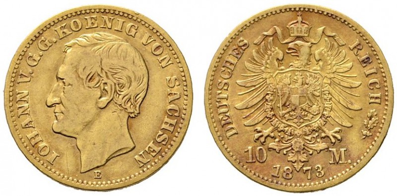 Reichsgoldmünzen
Sachsen
Johann 1854-1873. 10 Mark 1873 E. J. 257.
sehr schön...
