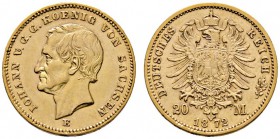 Reichsgoldmünzen
Sachsen
Johann 1854-1873. 20 Mark 1872 E. J. 258.
sehr schön-vorzüglich
