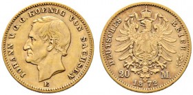 Reichsgoldmünzen
Sachsen
Johann 1854-1873. 20 Mark 1872 E. J. 258.
sehr schön