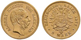 Reichsgoldmünzen
Sachsen
Albert 1873-1902. 5 Mark 1877 E. J. 260.
vorzüglich