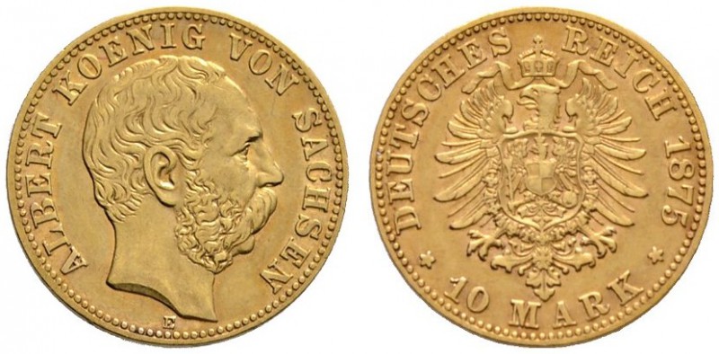 Reichsgoldmünzen
Sachsen
Albert 1873-1902. 10 Mark 1875 E. J. 261.
gutes sehr...