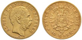 Reichsgoldmünzen
Sachsen
Albert 1873-1902. 10 Mark 1875 E. J. 261.
gutes sehr schön