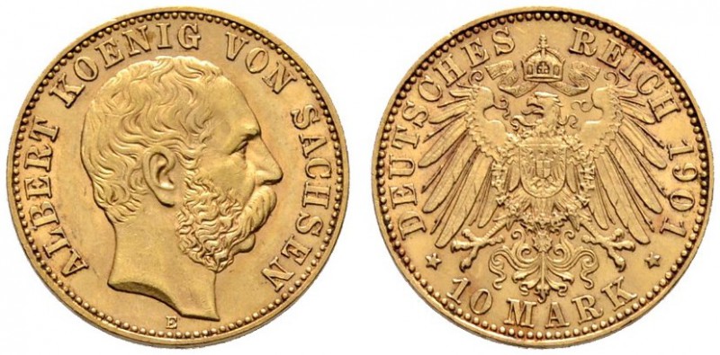 Reichsgoldmünzen
Sachsen
Albert 1873-1902. 10 Mark 1901 E. J. 263.
vorzüglich...