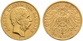 Reichsgoldmünzen
Sachsen
Albert 1873-1902. 20 Mark 1894 E. J. 264.
minimale Randfehler, sehr schön-vorzüglich