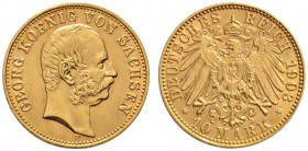 Reichsgoldmünzen
Sachsen
Georg 1902-1904. 10 Mark 1903 E. J. 265.
winziger Randfehler, vorzüglich