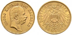 Reichsgoldmünzen
Sachsen
Georg 1902-1904. 20 Mark 1903 E. J. 266.
vorzüglich