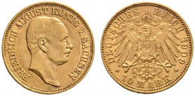 Reichsgoldmünzen
Sachsen
Friedrich August III. 1904-1918. 10 Mark 1909 E. J. 267.
sehr schön-vorzüglich/vorzüglich