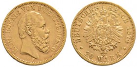 Reichsgoldmünzen
Württemberg
Karl 1864-1891. 20 Mark 1874 F. J. 293.
sehr schön-vorzüglich