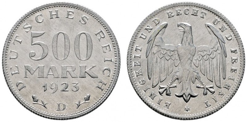 Weimarer Republik
500 Mark 1923 D. Aluminium. J. 305.
Polierte Platte