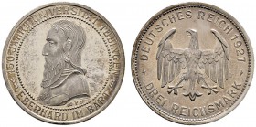 Weimarer Republik
3 Reichsmark 1927 F. Uni Tübingen. J. 328.
leichte Tönung, minimale Kratzer, Polierte Platte